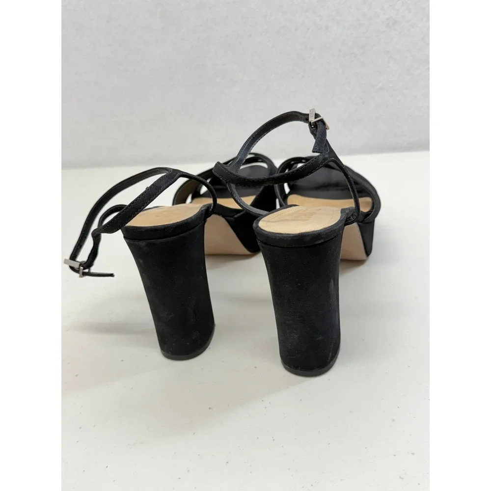 Schutz Black Suede Leather Platform Block Heel Strappy Sandals 9 B